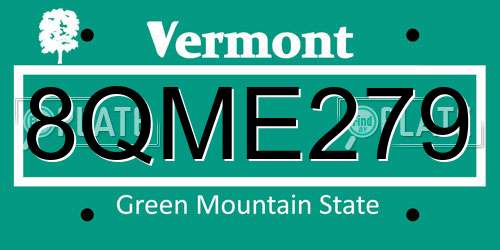 8QME279 Vermont License Plate