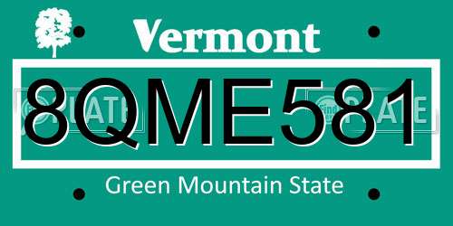 8QME581 Vermont License Plate