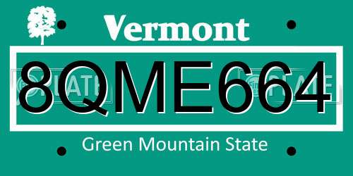8QME664 Vermont License Plate