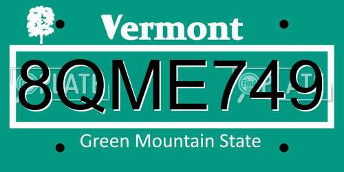 8QME749 Vermont License Plate