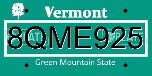 8QME925 Vermont License Plate