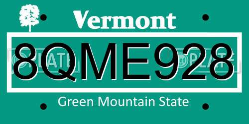 8QME928 Vermont License Plate