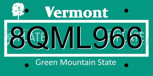 8QML966 Vermont License Plate