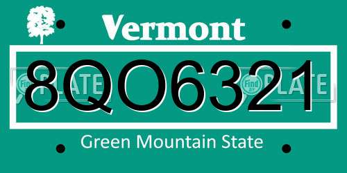 8QO6321 Vermont License Plate