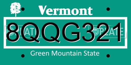 8QQG321 Vermont License Plate