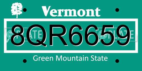 8QR6659 Vermont License Plate