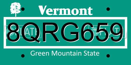 8QRG659 Vermont License Plate