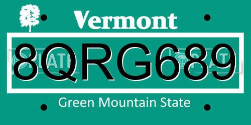 8QRG689 Vermont License Plate