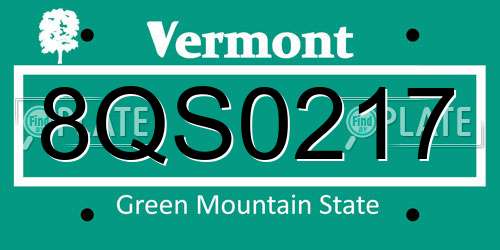 8QS0217 Vermont License Plate