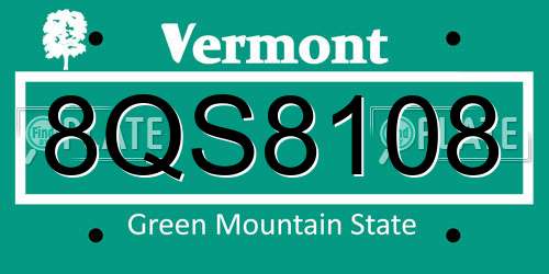 8QS8108 Vermont License Plate