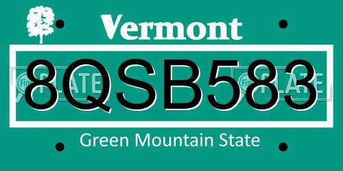8QSB583 Vermont License Plate