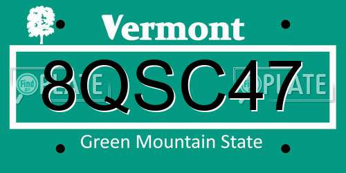 8QSC47 Vermont License Plate
