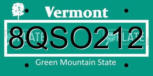 8QSO212 Vermont License Plate