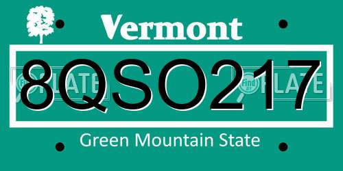 8QSO217 Vermont License Plate