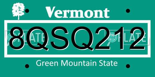 8QSQ212 Vermont License Plate