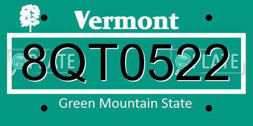 8QT0522 Vermont License Plate
