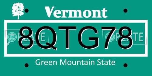 8QTG78 Vermont License Plate