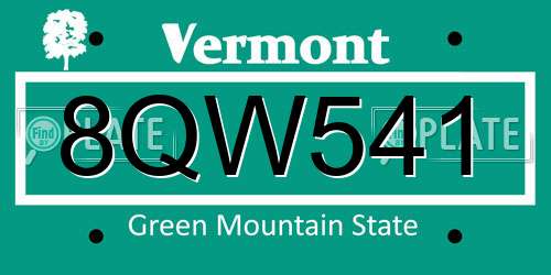 8QW541 Vermont License Plate