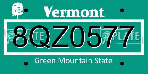 8QZ0577 Vermont License Plate