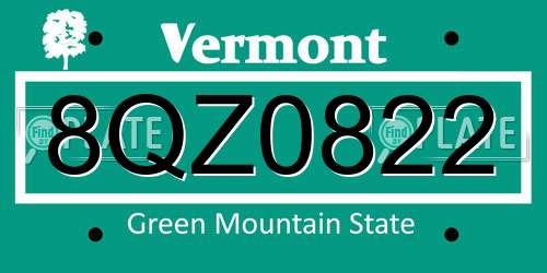 8QZ0822 Vermont License Plate