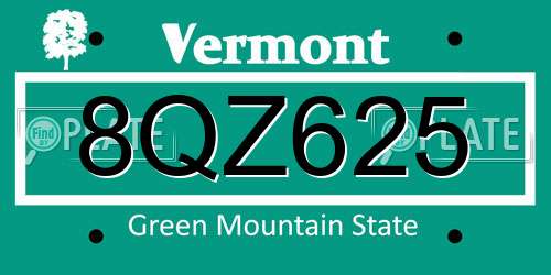 8QZ625 Vermont License Plate