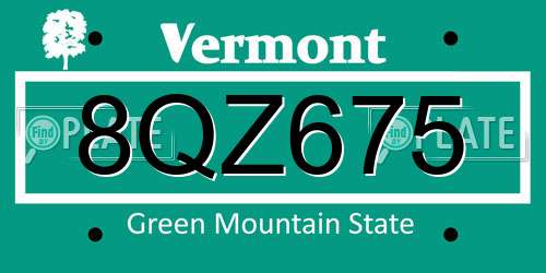 8QZ675 Vermont License Plate