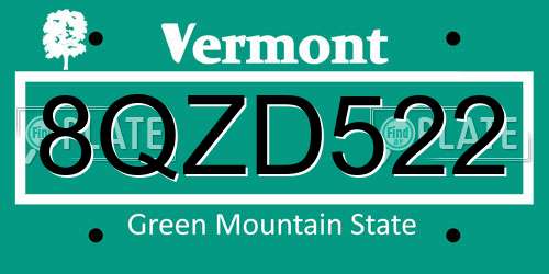 8QZD522 Vermont License Plate