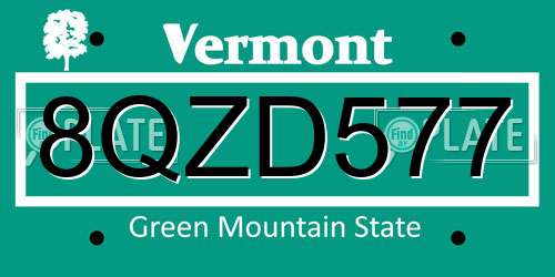 8QZD577 Vermont License Plate