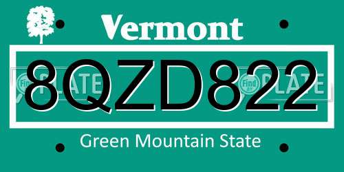 8QZD822 Vermont License Plate