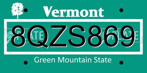8QZS869 Vermont License Plate