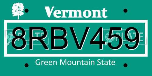 8RBV459 Vermont License Plate