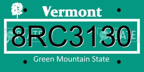 8RC3130 Vermont License Plate