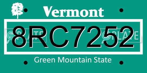 8RC7252 Vermont License Plate