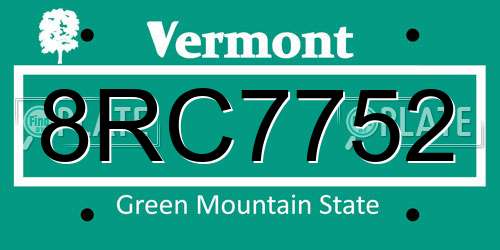 8RC7752 Vermont License Plate