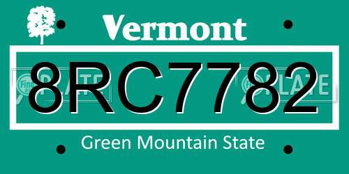 8RC7782 Vermont License Plate