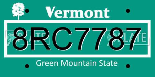 8RC7787 Vermont License Plate