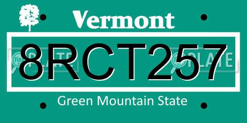 8RCT257 Vermont License Plate