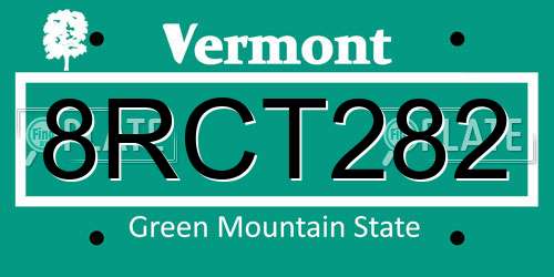 8RCT282 Vermont License Plate