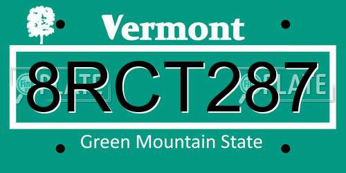 8RCT287 Vermont License Plate