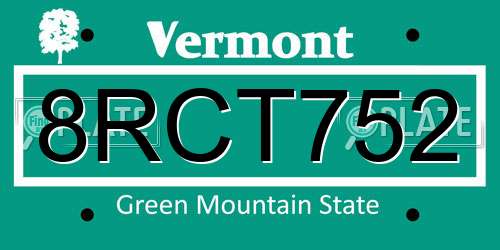 8RCT752 Vermont License Plate