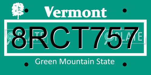 8RCT757 Vermont License Plate