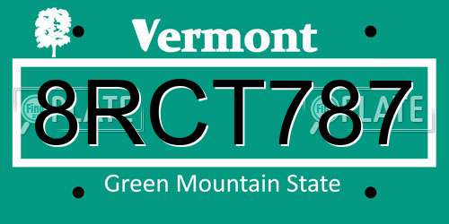 8RCT787 Vermont License Plate