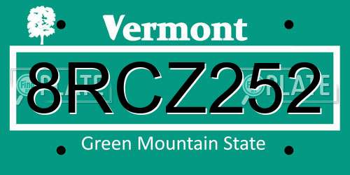 8RCZ252 Vermont License Plate