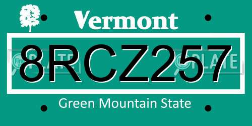8RCZ257 Vermont License Plate