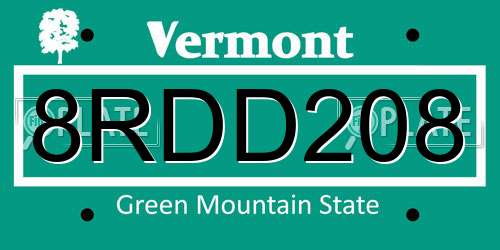 8RDD208 Vermont License Plate