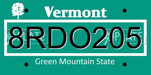 8RDO205 Vermont License Plate