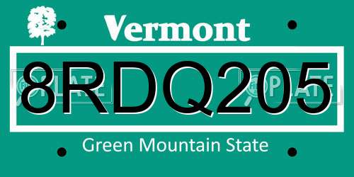 8RDQ205 Vermont License Plate