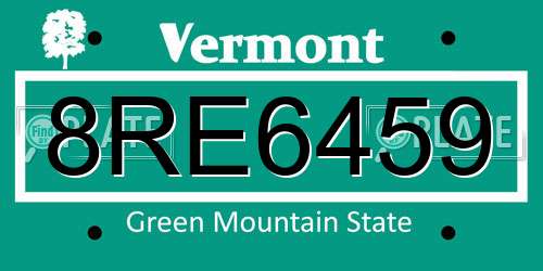 8RE6459 Vermont License Plate