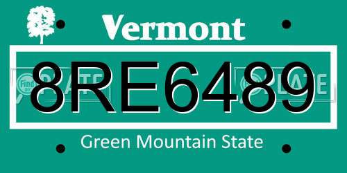 8RE6489 Vermont License Plate