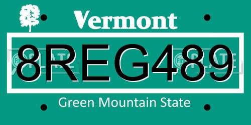 8REG489 Vermont License Plate
